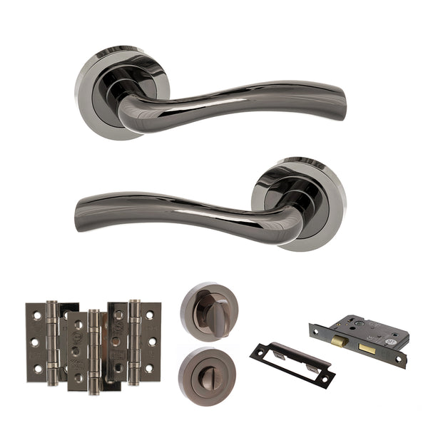Status Texas Door Handle Pack (Bathroom Set - 2.5" CE Bathroom Lock, 3" Fire Rated Hinges x3) by Atlantic Hardware