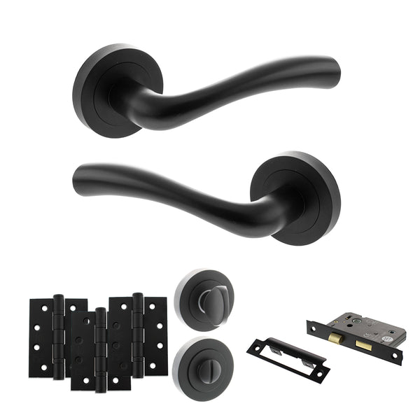 Status Texas Door Handle Pack (Bathroom Set - 3" CE Bathroom Lock, 4" Fire Rated Hinges x3) by Atlantic Hardware