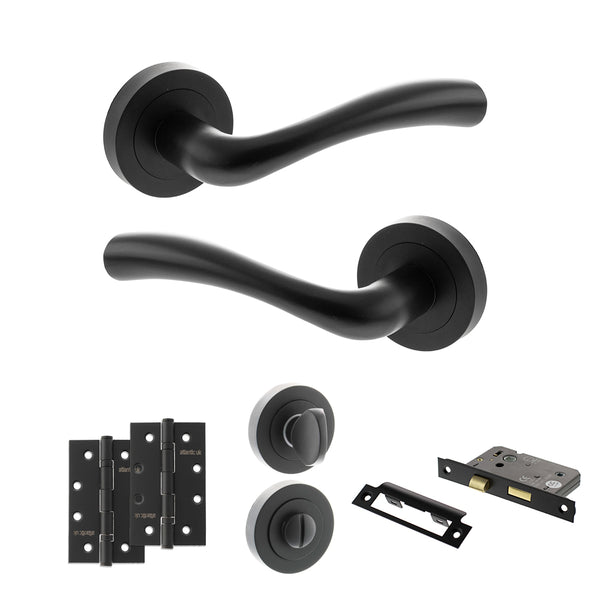 Status Texas Door Handle Pack (Bathroom Set - 2.5" CE Bathroom Lock, 4" Slim Knuckle Hinges x2) by Atlantic Hardware
