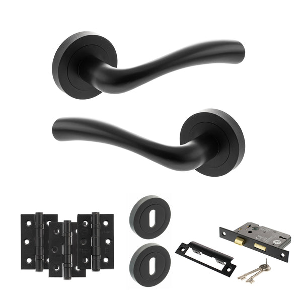Status Texas Door Handle Pack (3 Lever Lock Set - 2.5" CE Sashlock, 3" Fire Rated Hinges x3) by Atlantic Hardware