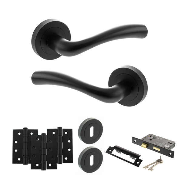 Status Texas Door Handle Pack (3 Lever Lock Set - 2.5" CE Sashlock, 4" Fire Rated Hinges x3) by Atlantic Hardware