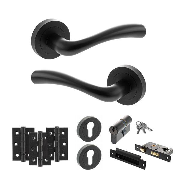 Status Texas Door Handle Pack (Euro Lock Set - 3" CE Sashlock, 3" Fire Rated Hinges x3) by Atlantic Hardware