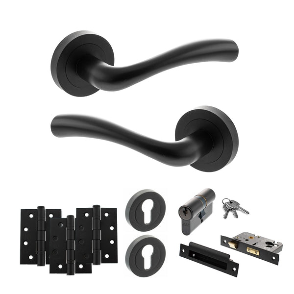 Status Texas Door Handle Pack (Euro Lock Set - 3" CE Sashlock, 4" Fire Rated Hinges x3) by Atlantic Hardware