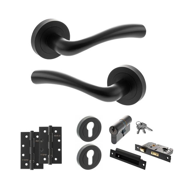 Status Texas Door Handle Pack (Euro Lock Set - 2.5" CE Sashlock, 4" Slim Knuckle Hinges x2) by Atlantic Hardware