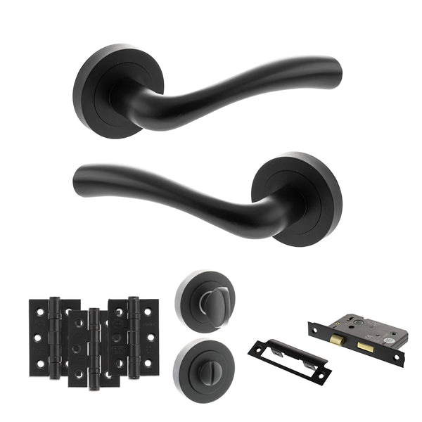 Status Texas Door Handle Pack (Bathroom Set - 3" CE Bathroom Lock, 3" Fire Rated Hinges x3) by Atlantic Hardware