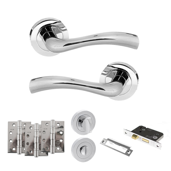 Status Texas Door Handle Pack (Bathroom Set - 2.5" CE Bathroom Lock, 4" Fire Rated Hinges x3) by Atlantic Hardware