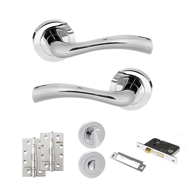 Status Texas Door Handle Pack (Bathroom Set - 2.5" CE Bathroom Lock, 4" Slim Knuckle Hinges x2) by Atlantic Hardware