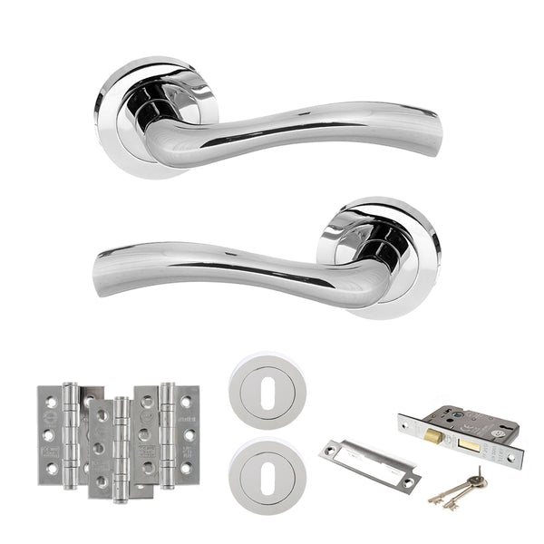 Status Texas Door Handle Pack (3 Lever Lock Set - 2.5" CE Sashlock, 3" Fire Rated Hinges x3) by Atlantic Hardware