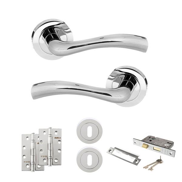 Status Texas Door Handle Pack (3 Lever Lock Set - 3" CE Sashlock, 4" Slim Knuckle Hinges x2) by Atlantic Hardware