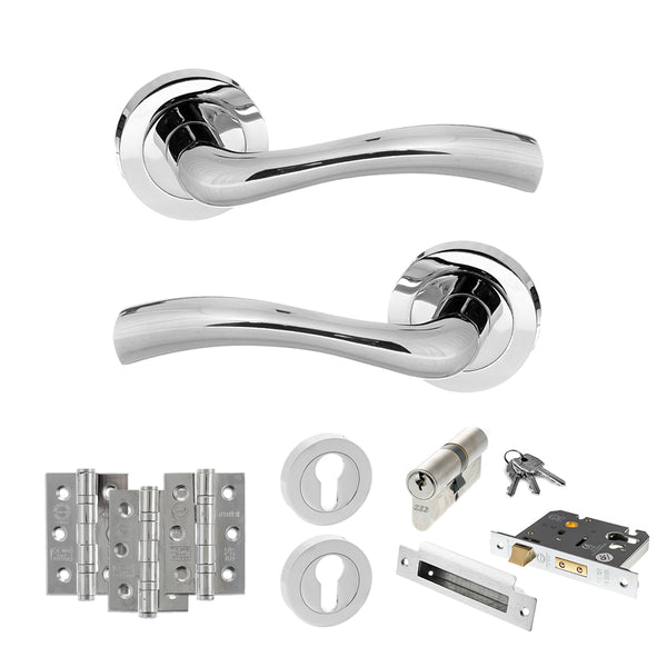 Status Texas Door Handle Pack (Euro Lock Set - 3" CE Sashlock, 3" Fire Rated Hinges x3) by Atlantic Hardware