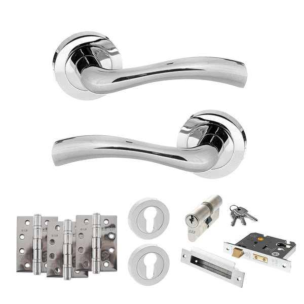 Status Texas Door Handle Pack (Euro Lock Set - 3" CE Sashlock, 4" Fire Rated Hinges x3) by Atlantic Hardware
