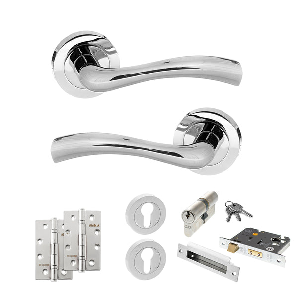 Status Texas Door Handle Pack (Euro Lock Set - 3" CE Sashlock, 4" Slim Knuckle Hinges x2) by Atlantic Hardware