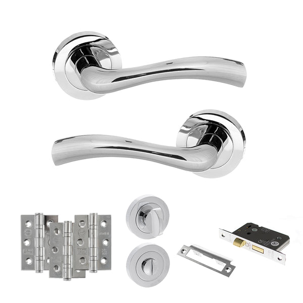 Status Texas Door Handle Pack (Bathroom Set - 2.5" CE Bathroom Lock, 3" Fire Rated Hinges x3) by Atlantic Hardware