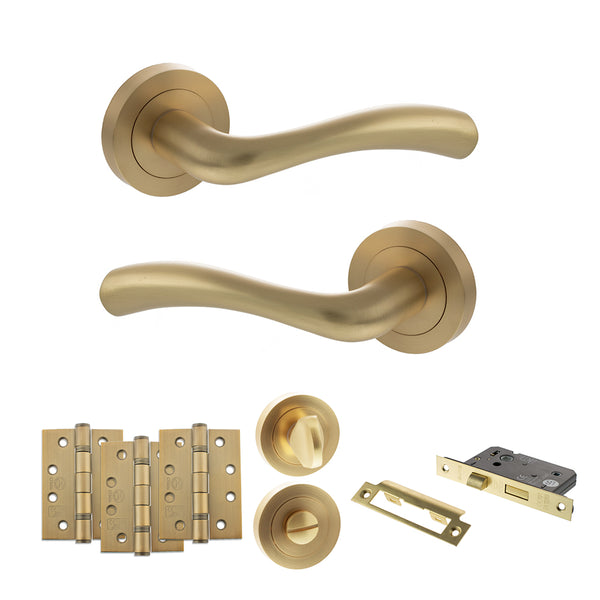 Status Texas Door Handle Pack (Bathroom Set - 2.5" CE Bathroom Lock, 4" Fire Rated Hinges x3) by Atlantic Hardware