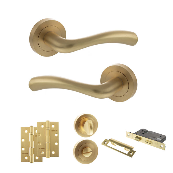 Status Texas Door Handle Pack (Bathroom Set - 2.5" CE Bathroom Lock, 4" Slim Knuckle Hinges x2) by Atlantic Hardware