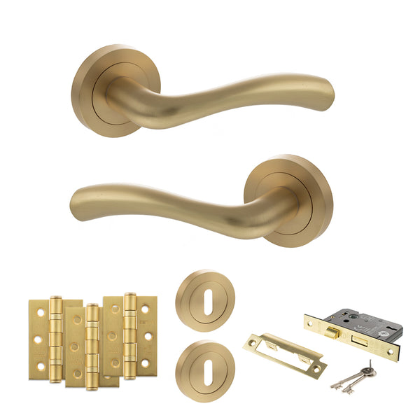 Status Texas Door Handle Pack (3 Lever Lock Set - 3" CE Sashlock, 3" Fire Rated Hinges x3) by Atlantic Hardware
