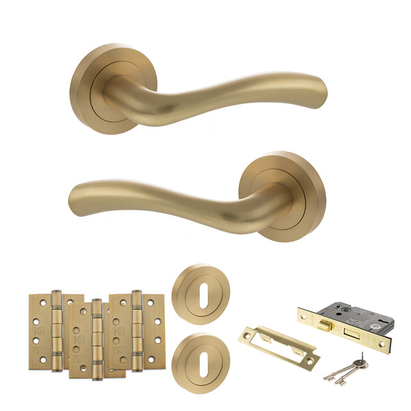 Status Texas Door Handle Pack (3 Lever Lock Set - 2.5" CE Sashlock, 4" Fire Rated Hinges x3) by Atlantic Hardware