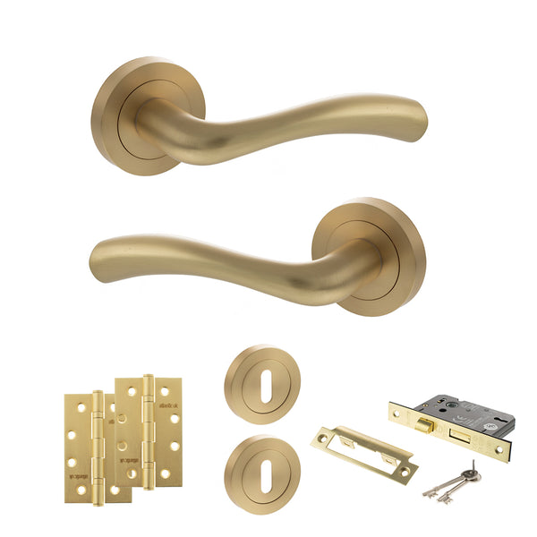 Status Texas Door Handle Pack (3 Lever Lock Set - 2.5" CE Sashlock, 4" Slim Knuckle Hinges x2) by Atlantic Hardware