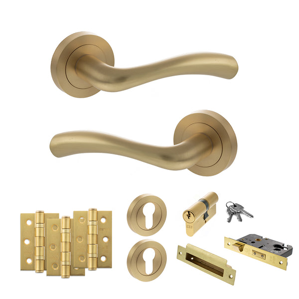Status Texas Door Handle Pack (Euro Lock Set - 2.5" CE Sashlock, 3" Fire Rated Hinges x3) by Atlantic Hardware