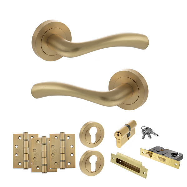 Status Texas Door Handle Pack (Euro Lock Set - 3" CE Sashlock, 4" Fire Rated Hinges x3) by Atlantic Hardware