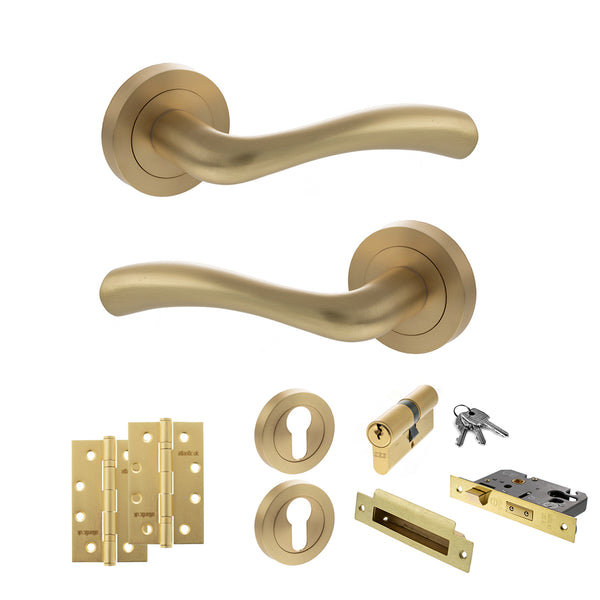Status Texas Door Handle Pack (Euro Lock Set - 3" CE Sashlock, 4" Slim Knuckle Hinges x2) by Atlantic Hardware