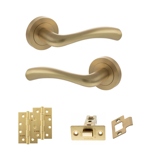 Status Texas Door Handle Pack (Latch Set - 3" CE Latch, 4" Slim Knuckle Hinges x2) by Atlantic Hardware