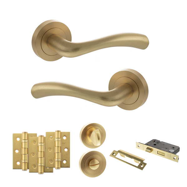 Status Texas Door Handle Pack (Bathroom Set - 3" CE Bathroom Lock, 3" Fire Rated Hinges x3) by Atlantic Hardware