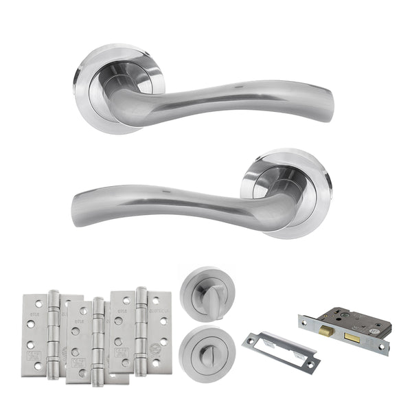 Status Texas Door Handle Pack (Bathroom Set - 2.5" CE Bathroom Lock, 4" Fire Rated Hinges x3) by Atlantic Hardware