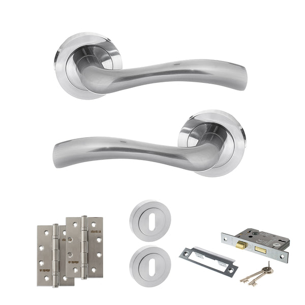 Status Texas Door Handle Pack (3 Lever Lock Set - 2.5" CE Sashlock, 4" Slim Knuckle Hinges x2) by Atlantic Hardware