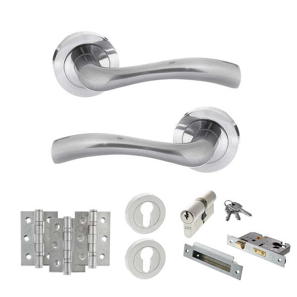 Status Texas Door Handle Pack (Euro Lock Set - 2.5" CE Sashlock, 3" Fire Rated Hinges x3) by Atlantic Hardware