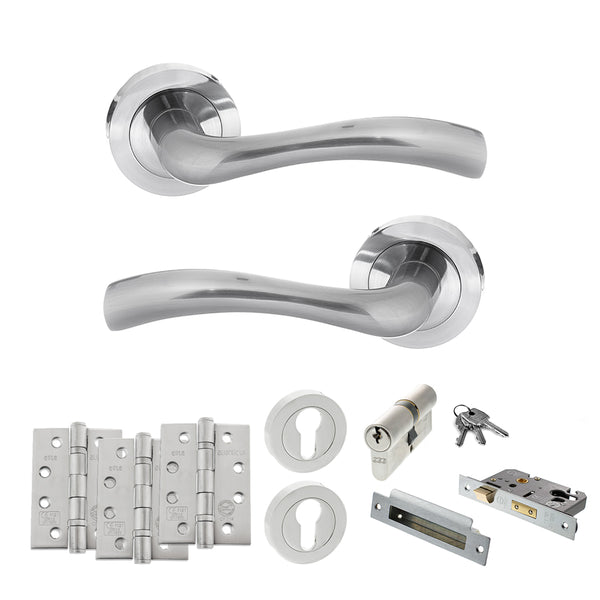 Status Texas Door Handle Pack (Euro Lock Set - 2.5" CE Sashlock, 4" Fire Rated Hinges x3) by Atlantic Hardware