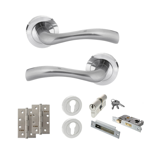 Status Texas Door Handle Pack (Euro Lock Set - 2.5" CE Sashlock, 4" Slim Knuckle Hinges x2) by Atlantic Hardware