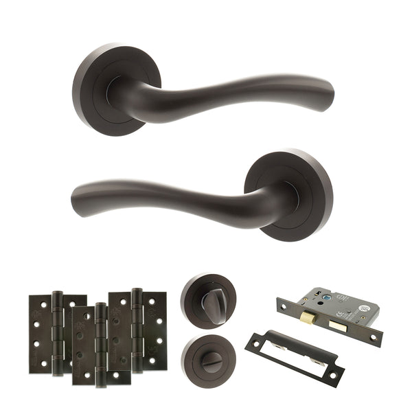 Status Texas Door Handle Pack (Bathroom Set - 3" CE Bathroom Lock, 4" Fire Rated Hinges x3) by Atlantic Hardware