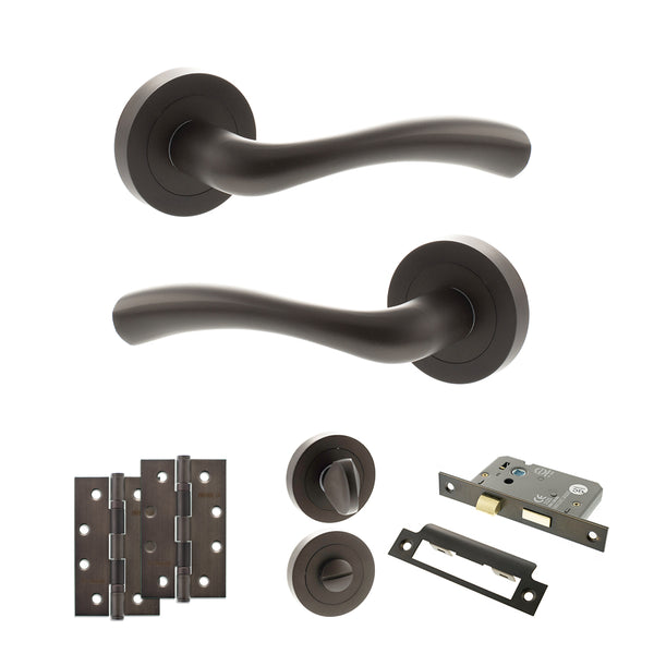 Status Texas Door Handle Pack (Bathroom Set - 2.5" CE Bathroom Lock, 4" Slim Knuckle Hinges x2) by Atlantic Hardware