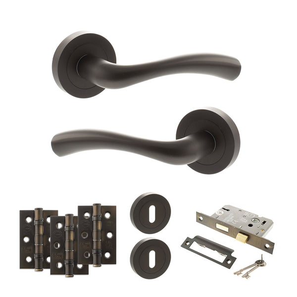 Status Texas Door Handle Pack (3 Lever Lock Set - 2.5" CE Sashlock, 3" Fire Rated Hinges x3) by Atlantic Hardware