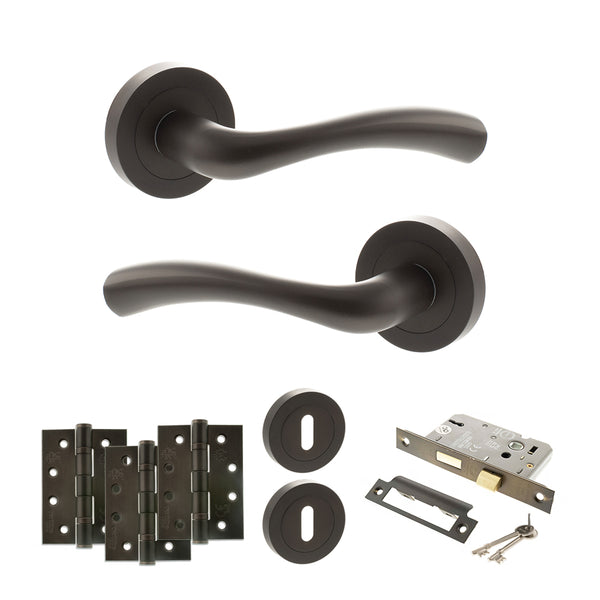Status Texas Door Handle Pack (3 Lever Lock Set - 3" CE Sashlock, 4" Fire Rated Hinges x3) by Atlantic Hardware