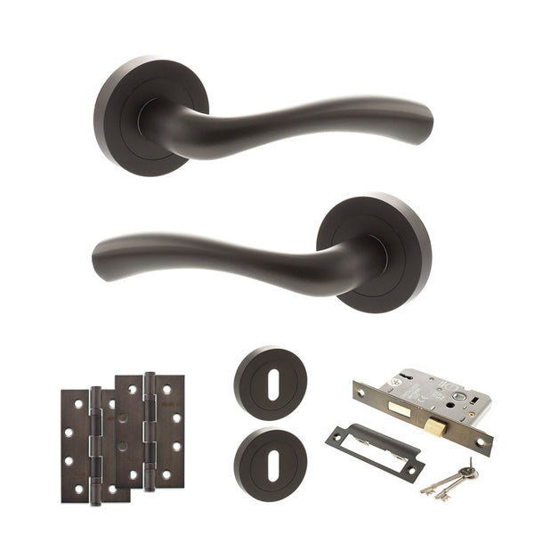 Status Texas Door Handle Pack (3 Lever Lock Set - 3" CE Sashlock, 4" Slim Knuckle Hinges x2) by Atlantic Hardware