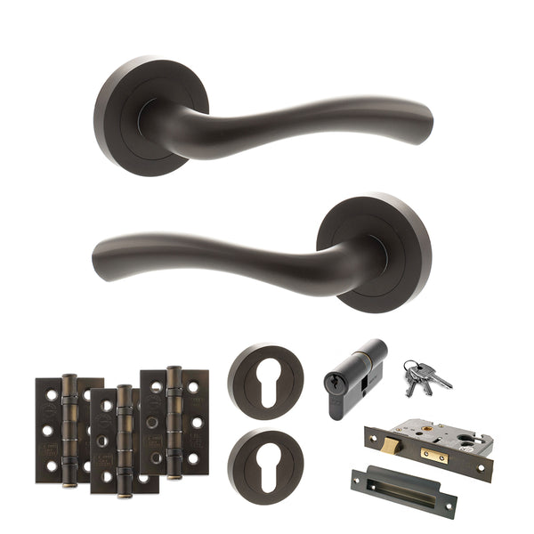 Status Texas Door Handle Pack (Euro Lock Set - 3" CE Sashlock, 3" Fire Rated Hinges x3) by Atlantic Hardware