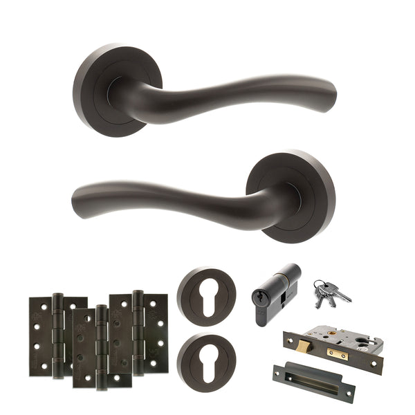 Status Texas Door Handle Pack (Euro Lock Set - 2.5" CE Sashlock, 4" Fire Rated Hinges x3) by Atlantic Hardware