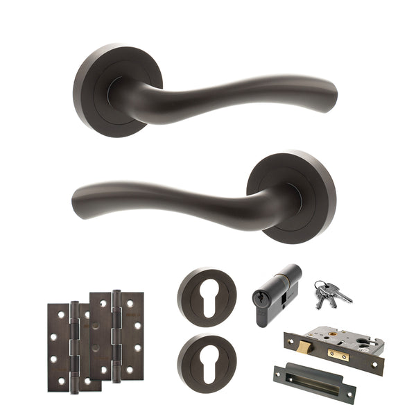 Status Texas Door Handle Pack (Euro Lock Set - 2.5" CE Sashlock, 4" Slim Knuckle Hinges x2) by Atlantic Hardware