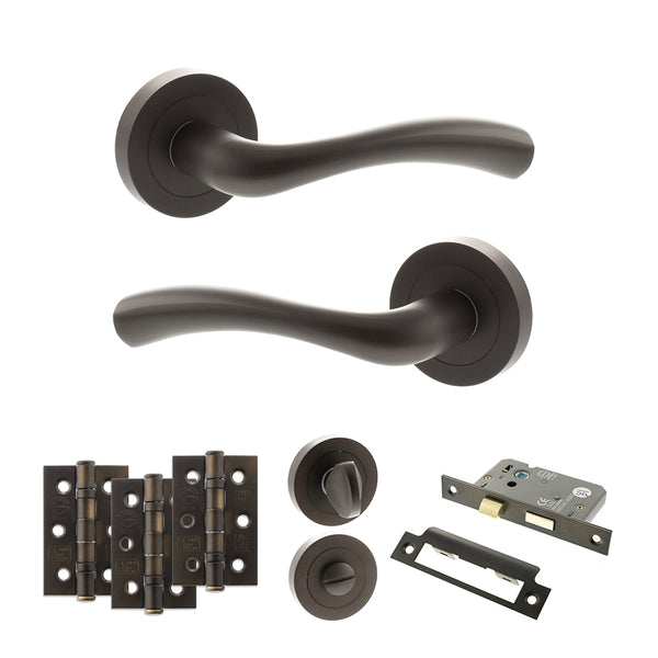Status Texas Door Handle Pack (Bathroom Set - 2.5" CE Bathroom Lock, 3" Fire Rated Hinges x3) by Atlantic Hardware
