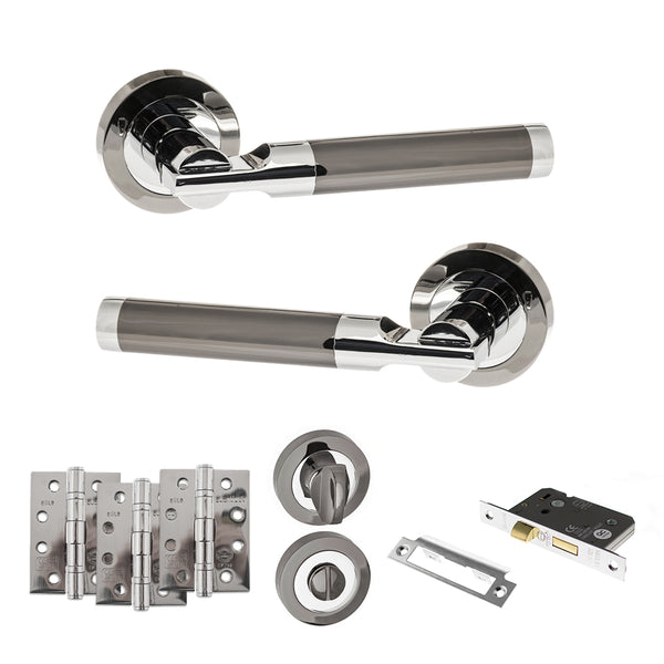 Status Dakota Door Handle Pack (Bathroom Set - 2.5" CE Bathroom Lock, 4" Fire Rated Hinges x3) by Atlantic Hardware