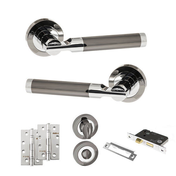 Status Dakota Door Handle Pack (Bathroom Set - 2.5" CE Bathroom Lock, 4" Slim Knuckle Hinges x2) by Atlantic Hardware
