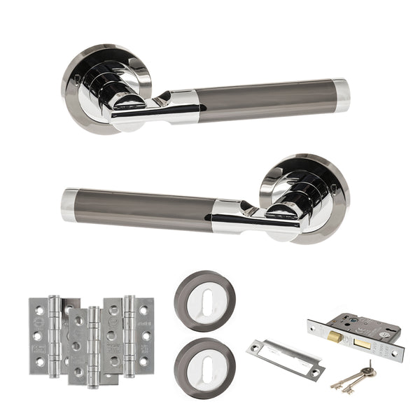 Status Dakota Door Handle Pack (3 Lever Lock Set - 3" CE Sashlock, 3" Fire Rated Hinges x3) by Atlantic Hardware
