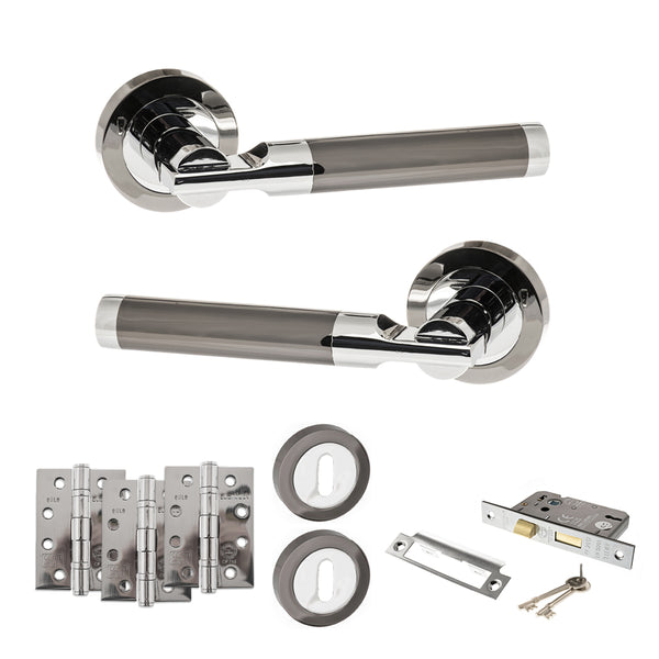 Status Dakota Door Handle Pack (3 Lever Lock Set - 2.5" CE Sashlock, 4" Fire Rated Hinges x3) by Atlantic Hardware