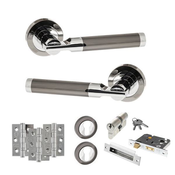 Status Dakota Door Handle Pack (Euro Lock Set - 3" CE Sashlock, 3" Fire Rated Hinges x3) by Atlantic Hardware