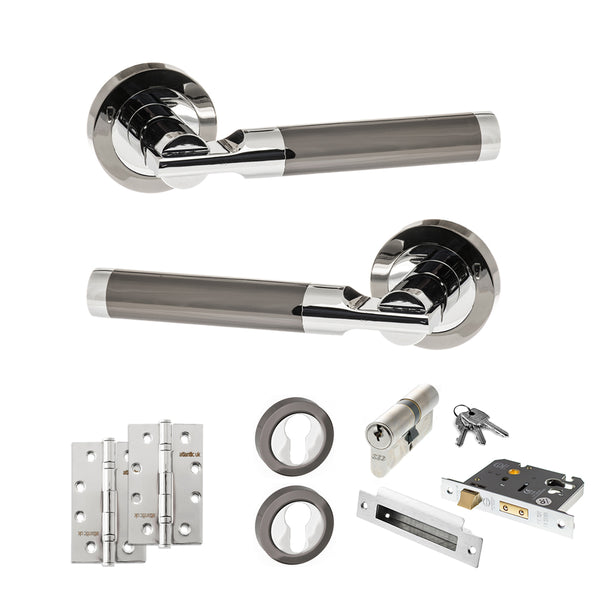 Status Dakota Door Handle Pack (Euro Lock Set - 3" CE Sashlock, 4" Slim Knuckle Hinges x2) by Atlantic Hardware