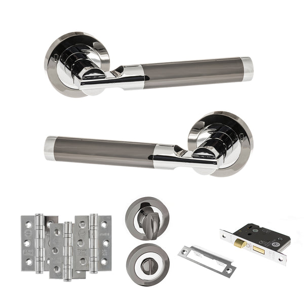 Status Dakota Door Handle Pack (Bathroom Set - 2.5" CE Bathroom Lock, 3" Fire Rated Hinges x3) by Atlantic Hardware