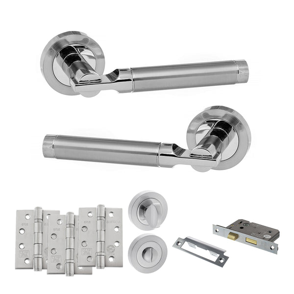 Status Dakota Door Handle Pack (Bathroom Set - 2.5" CE Bathroom Lock, 4" Fire Rated Hinges x3) by Atlantic Hardware