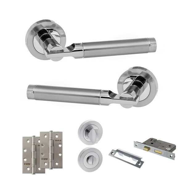 Status Dakota Door Handle Pack (Bathroom Set - 2.5" CE Bathroom Lock, 4" Slim Knuckle Hinges x2) by Atlantic Hardware